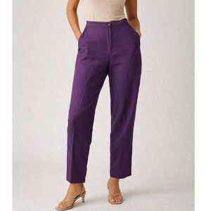 Eileen Fisher Purple Linen Straight Leg Trousers Pants VINTAGE Womens size Large